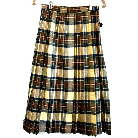 VTG wool Scottish maxi skirt tartan Pleated Plaid 60s western Academia kilt S - Picture 1 of 11